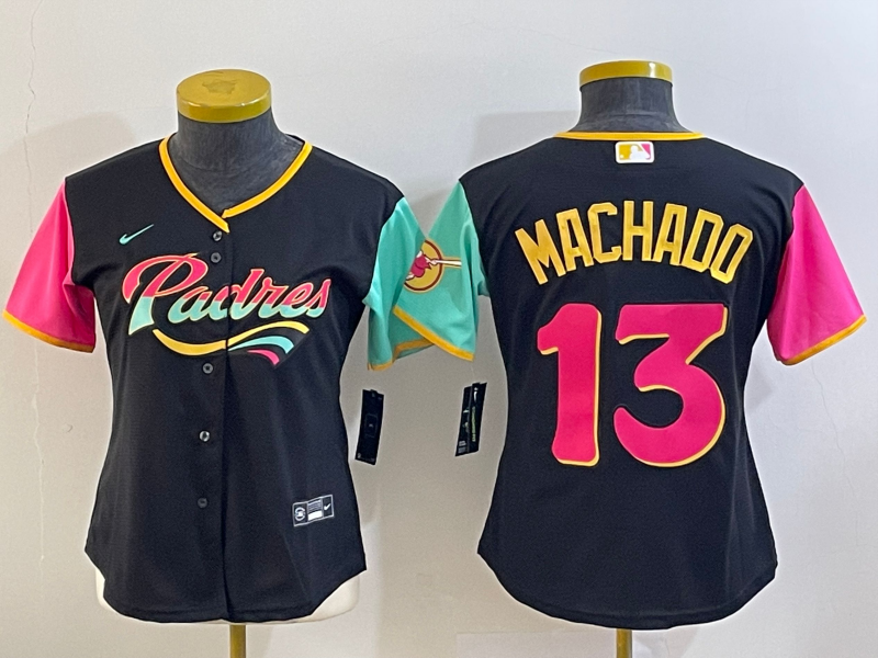 Women's San Diego Padres #13 Manny Machado Black City Connect Stitched Baseball Jersey(Run Small)